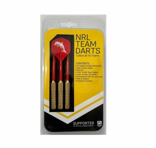 Dolphins NRL Team Logo Darts Set 3 x 23g Steel Tip Darts With 6 Flights Made In England
