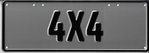 4X4 Black on Silver 37cm x 13cm Novelty Number Plate 