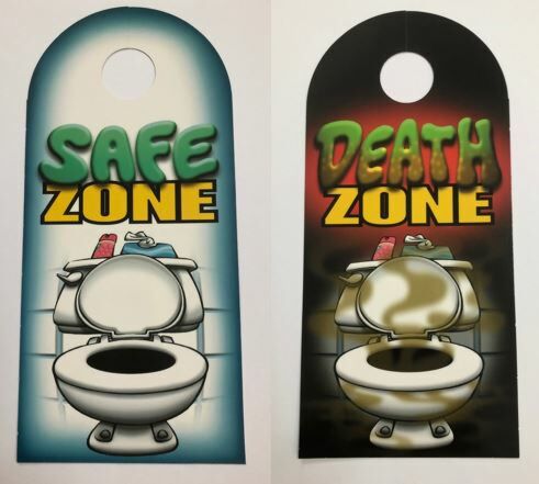 Death Zone Safe Zone Double Sided Cardboard Door Hanger Novelty 18+ Adults Only