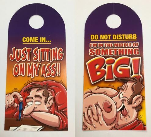 Do Not Disturb I'm In The Middle Of Something Big! Double Sided Cardboard Door Hanger Novelty 18+ Adults Only