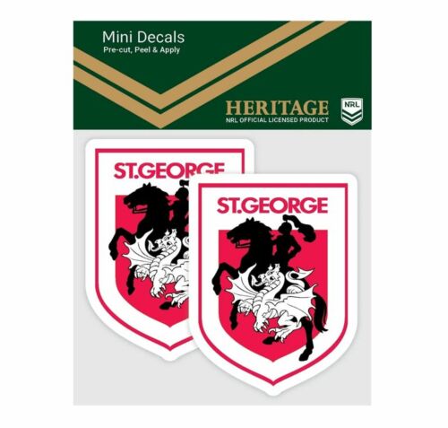 St George Dragons NRL Set of 2 Mini Heritage Logo Decals Car Stickers 