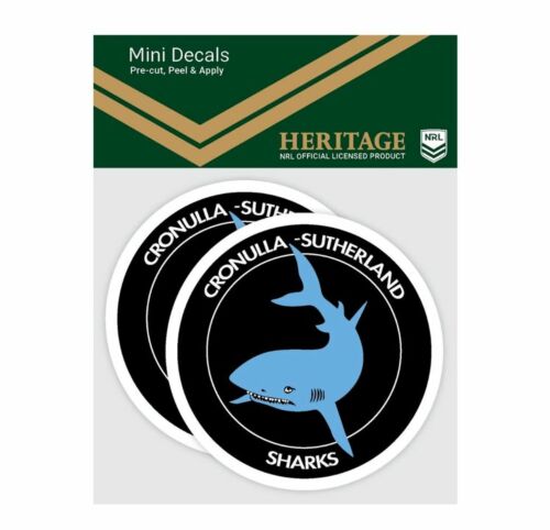 Cronulla Sharks NRL Set of 2 Mini Heritage Logo Decals Car Stickers 