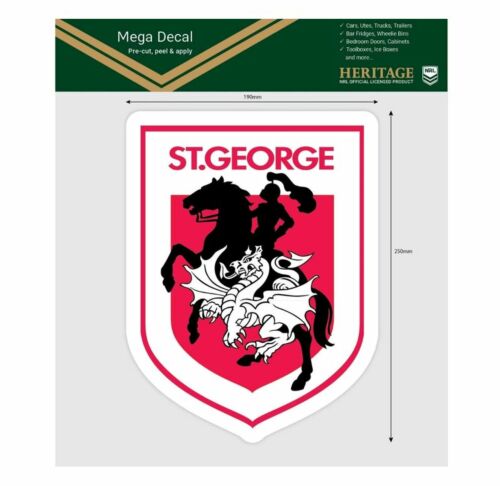 St George Dragons NRL Team Heritage Club Logo Large Pre-Cut Car Spot Sticker Mega Decal