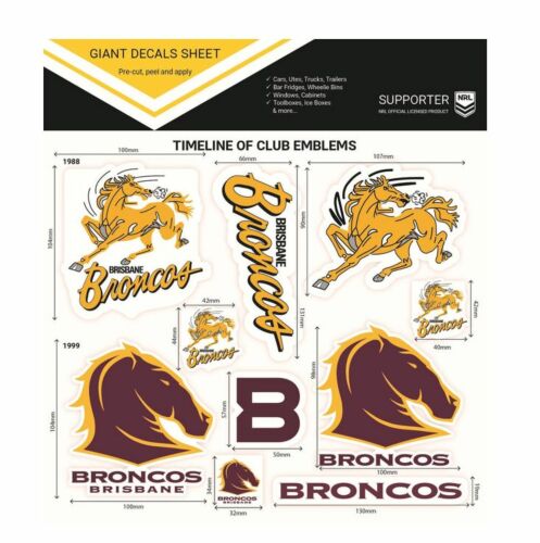 Brisbane Broncos NRL Team Timeline of Club Logo Emblems Giant Decals Sticker Sheet