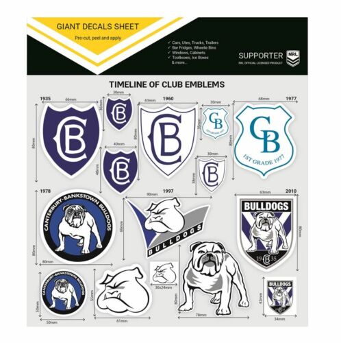 Canterbury Bulldogs NRL Team Timeline of Club Logo Emblems Giant Decals Sticker Sheet