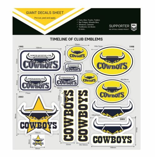 North Queensland Cowboys NRL Team Timeline of Club Logo Emblems Giant Decals Sticker Sheet