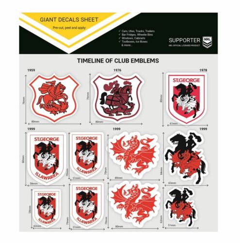 St George Illawarra Dragons NRL Team Timeline of Club Logo Emblems Giant Decals Sticker Sheet