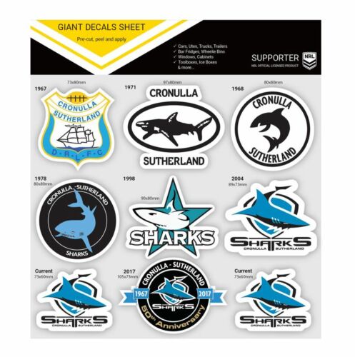 Cronulla Sharks NRL Team Timeline of Club Logo Emblems Giant Decals Sticker Sheet