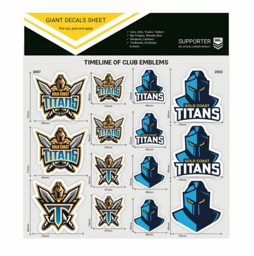Gold Coast Titans NRL Team Timeline of Club Logo Emblems Giant Decals Sticker Sheet