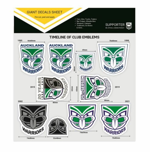 New Zealand Warriors NRL Team Timeline of Club Logo Emblems Giant Decals Sticker Sheet