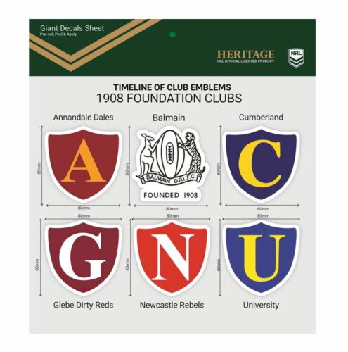 1908 Foundation Clubs NRL Heritage Timeline of Club Logo Emblems Giant Decals Sticker Sheet