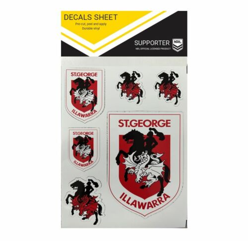 St George Illawarra Dragons NRL Logo Set of 6 UV Car Decal Sticker Stickers Sheet iTag