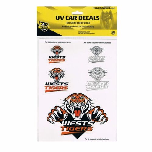 Wests Tigers NRL Logo Set of 5 UV Car Decal Sticker Stickers Sheet iTag