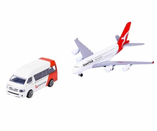 Majorette Qantas Plane & Truck Set Airbus A380-800 Plane & Toyota Hiace Van Diecast Model Vehicles Ages 3+