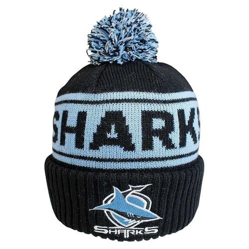Cronulla Sharks NRL Team Striker Acrylic Beanie Hat With Pom Pom