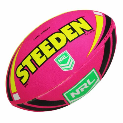Pink And Yellow Neon Supporter NRL Rugby League Steeden Full Size 5 Large Football Ball Footy