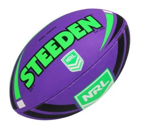 Purple And Lime Neon Supporter NRL Rugby League Steeden Full Size 5 Large Football Ball Footy