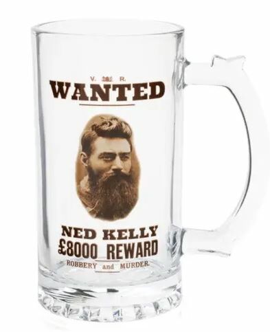 Ned Kelly Wanted Glass Beer Stein Drinking Alcohol Gift Idea