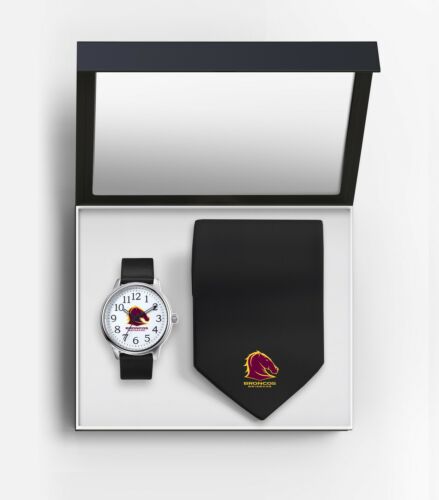 Brisbane Broncos NRL Team Logo Watch & Tie Gift Pack