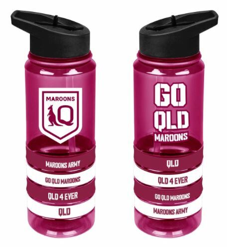 Queensland QLD Maroons State Of Origin SOO NRL Tritan Plastic Drink Bottle With 4 Wrist Bands In Team Colours