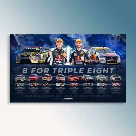 8 For Triple Eight Racing Milestone 8 Team Wins At Bathurst Print Rolled Poster 