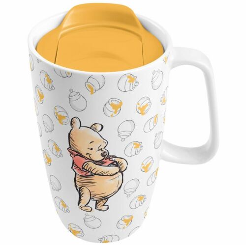 Winnie The Pooh Standing Honey Pots Ceramic Travel Mug With Handle & Plastic Lid