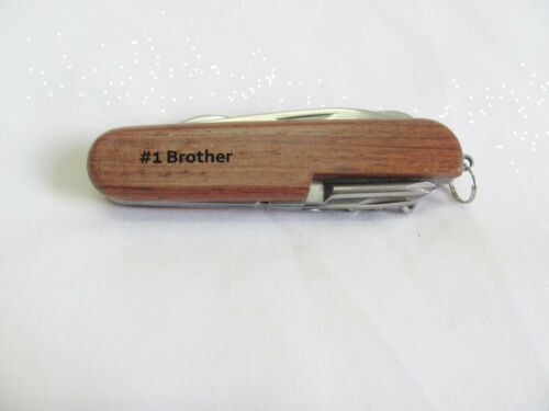 #1 Brother  Name Personalised Wooden Pocket Knife Multi Tool With 10 Tools / Accessories
