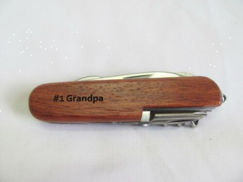#1 Grandpa  Name Personalised Wooden Pocket Knife Multi Tool With 10 Tools / Accessories