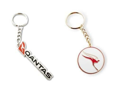 Set Of 2 Qantas Australia Logo Word Keyring & Retro Round Keyring Key Ring Aviation Airline Kangaroo 