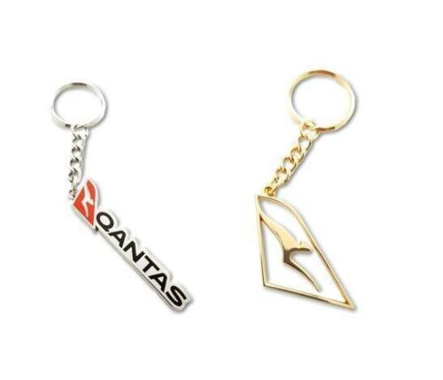 Set Of 2 Qantas Australia Logo Word Keyring & Gold Cut Out Logo Keyring Key Ring Aviation Airline Kangaroo 