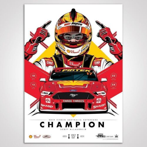 Shell V-Power Racing Team 2019 Scott McLaughlin Champion White Standard Limited Edition Illustrated Print Rolled Poster