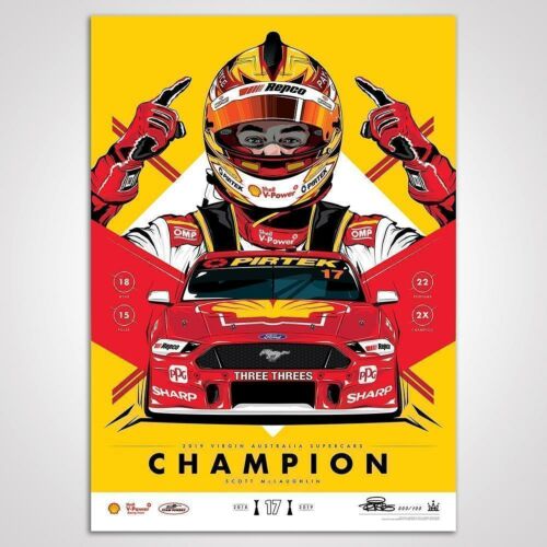 Shell V-Power Racing Team 2019 Scott McLaughlin Champion Yellow Variant Limited Edition Illustrated Print Rolled Poster 
