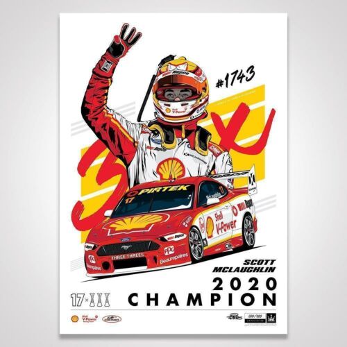 PRE ORDER - Shell V-Power Racing 'Scott McLaughlin 2020 Champion' Illustrated Print Standard Edition Rolled Poster (Full Price $59.99)