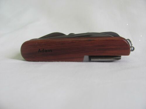 Adam Name Personalised Wooden Pocket Knife Multi Tool With 10 Tools / Accessories