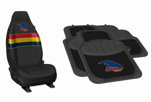 Set Of 2 Adelaide Crows AFL Team Logo Front Car Seat Covers & 4 Floor Mats 2x Front 2x Rear