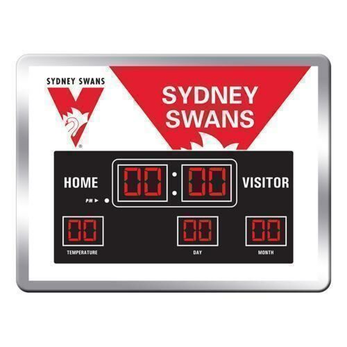 Sydney Swans AFL Team Scoreboard LED Digital Clock With Time Date and Temperature