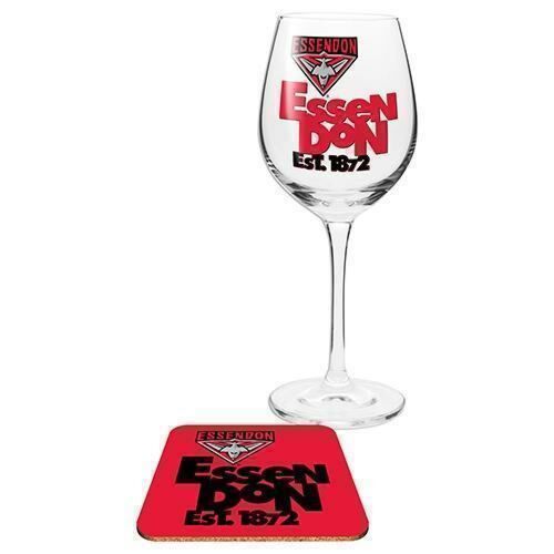 Essendon Bombers AFL Team Wine Glass and Coaster Set