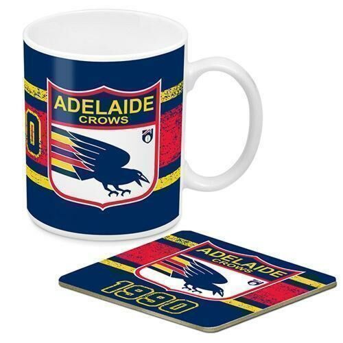 Adelaide Crows AFL 1st 18 Team Heritage Logo Ceramic 330ml Coffee Tea Mug Cup & Corked Back Coaster Set Gift Idea