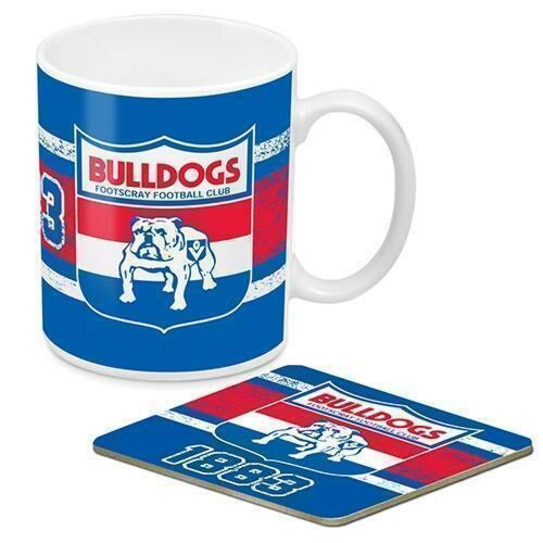 Western Bulldogs AFL 1st 18 Team Heritage Logo Ceramic 330ml Coffee Tea Mug Cup & Corked Back Coaster Set Gift Idea