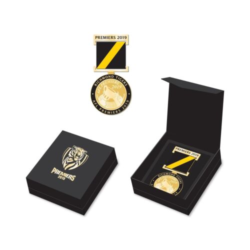 Richmond Tigers 2019 AFL Premiers Boxed Medal with Ribbon Pin Badge