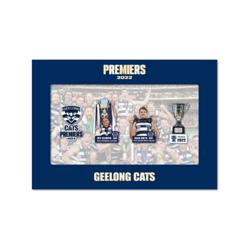Geelong Cats 2022 AFL Premiers Set of 4 Logo Captain Norm Smith Trophy Pin Badges in Presentation Box 