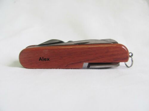 Alex Name Personalised Wooden Pocket Knife Multi Tool With 10 Tools / Accessories