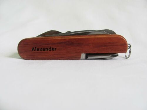 Alexander Name Personalised Wooden Pocket Knife Multi Tool With 10 Tools / Accessories