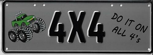 ALL 4's Black on Silver 37cm x 13cm Novelty Number Plate 