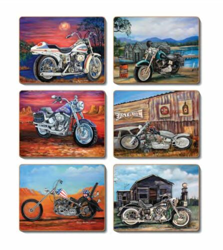 American Classics Chopper Motorcycles Set of 6 Cork Backed Coasters Assorted Designs - Artwork By Jenny Sanders