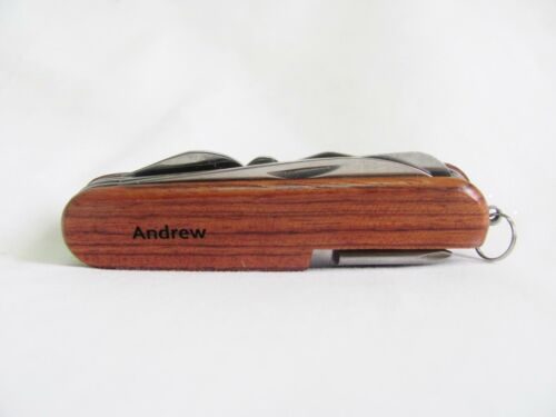 Andrew Name Personalised Wooden Pocket Knife Multi Tool With 10 Tools / Accessories