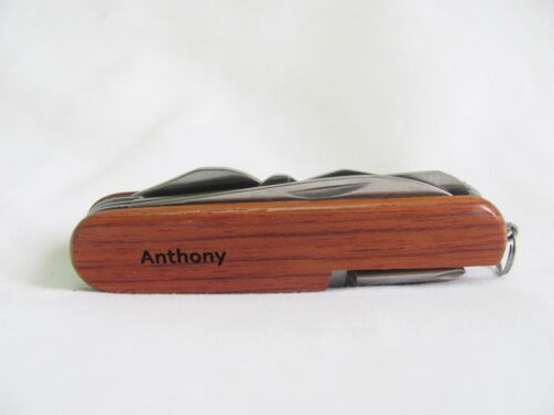 Anthony Name Personalised Wooden Pocket Knife Multi Tool With 10 Tools / Accessories