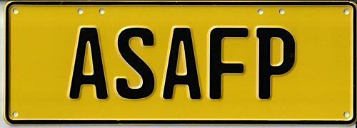 ASAFP Black on Yellow 37cm x 13cm Novelty Number Plate 
