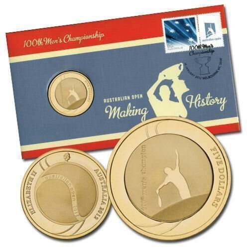 2012 100th Men's Championship Australian Open Making History Tennis Five Dollar Coin and Stamp Set