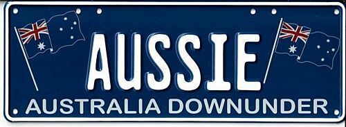 Aussie Flags White on Blue 37cm x 13cm Novelty Number Plate 